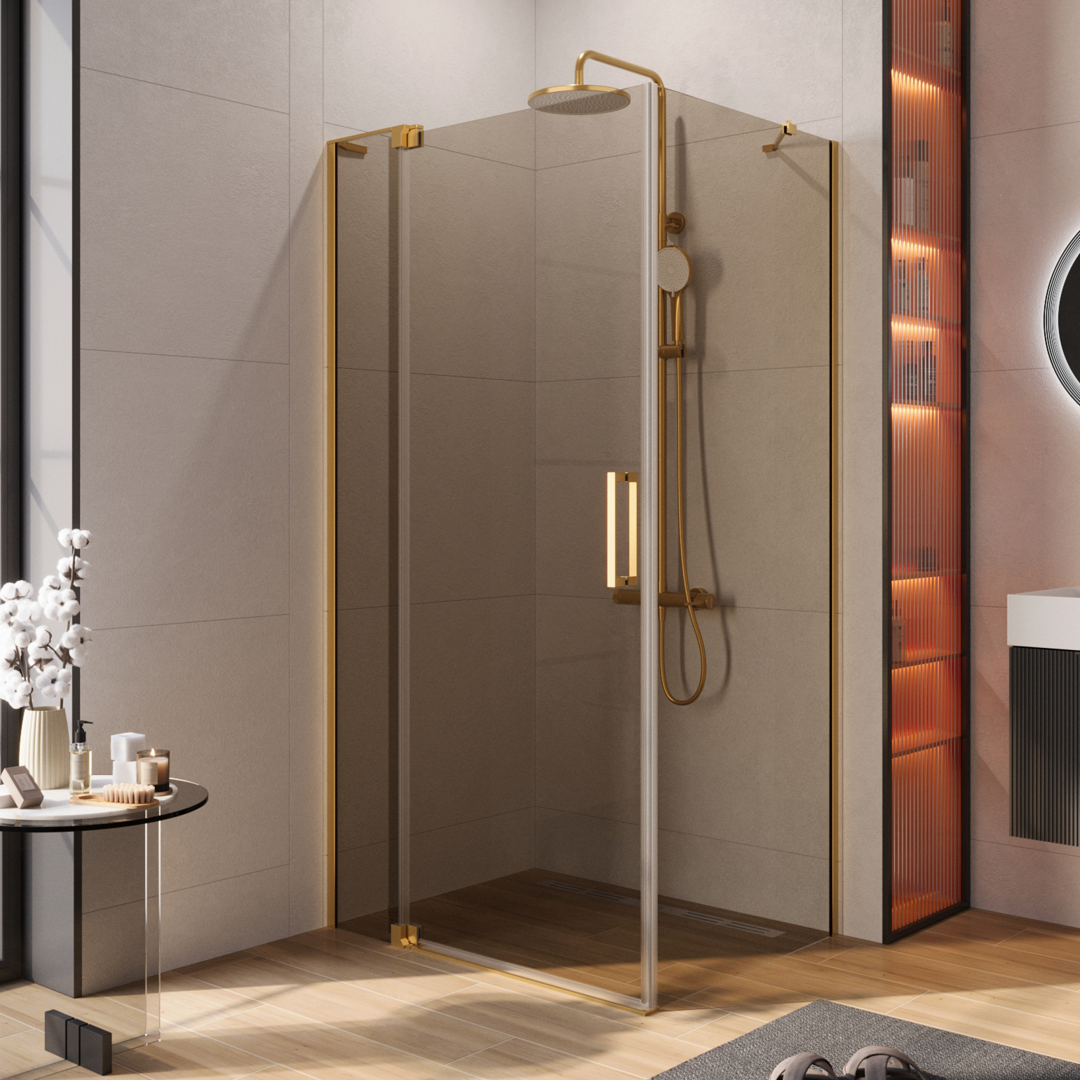 

Душевой уголок Cezares Slider AH 1 100-70/80 BR BORO профиль брашированное золото, стекло бронза