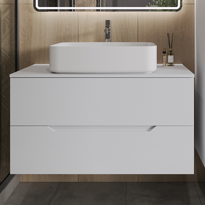 

Тумба с раковиной Orange Line 100 подвесная, 2 ящика, матовая белая с раковиной B07-600W