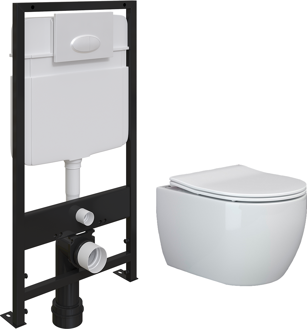 Унитазы с инсталляцией Комплект Унитаз подвесной Ceramica Nova Play CN3001 безободковый, с микролифтом + Система инсталляции для унитазов EWRIKA ProLT 0026-2020 + Кнопка смыва EWRIKA 0052 белая