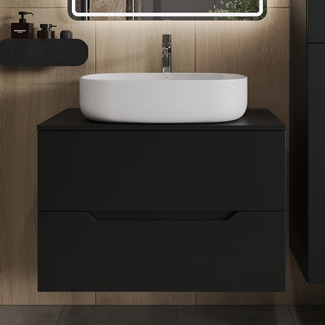 

Тумба с раковиной Orange Line 80 подвесная, 2 ящика, матовая черная с раковиной B04-600W