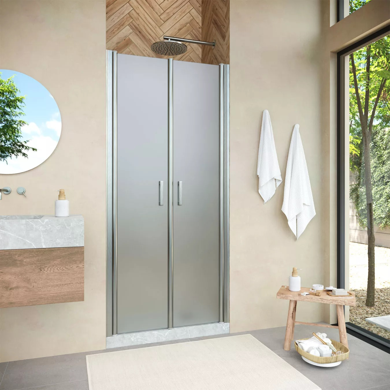 

Душевая дверь в нишу Vegas Glass E2P Novo 100 04 10 профиль никель, стекло сатин