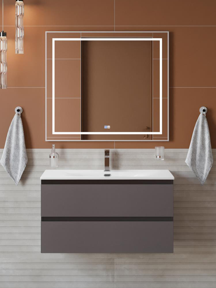 Мебель для ванной комнаты BelBagno Kraft 90 подвесная, матовая темно-серая, раковина bb-8099-90