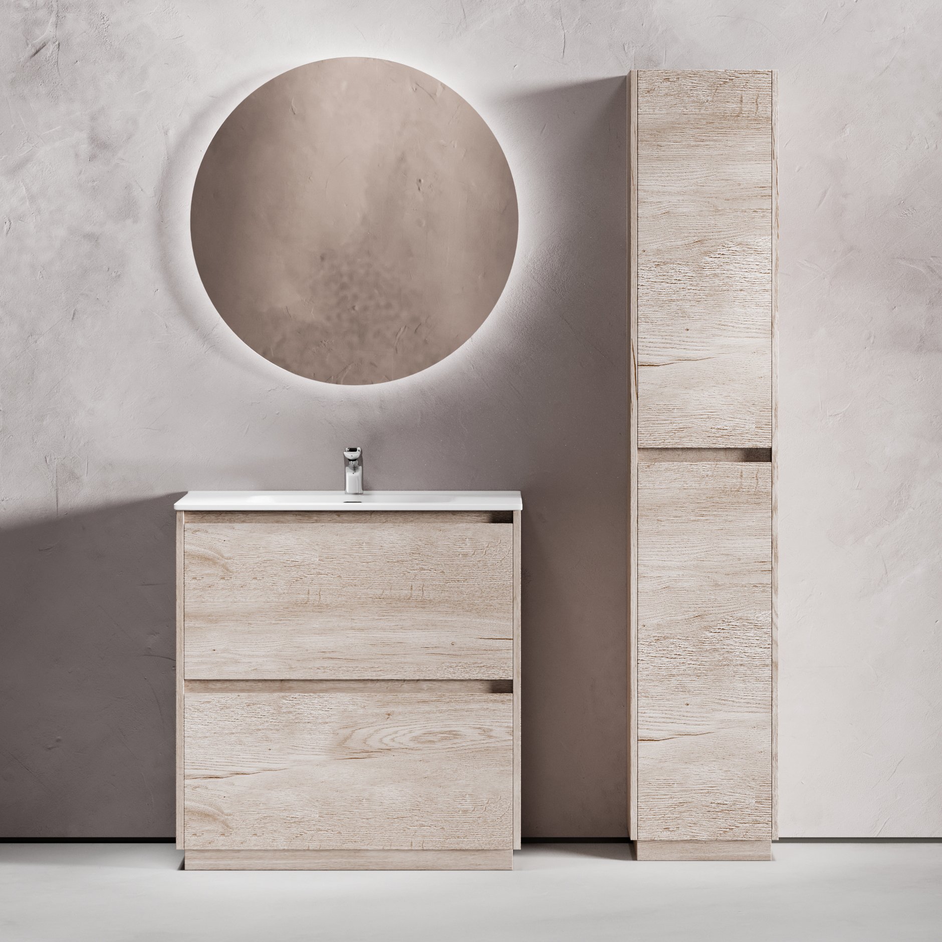 

Мебель для ванной комнаты Sancos Libra Floor 80 дуб галифакс натуральный, белая раковина CN7005