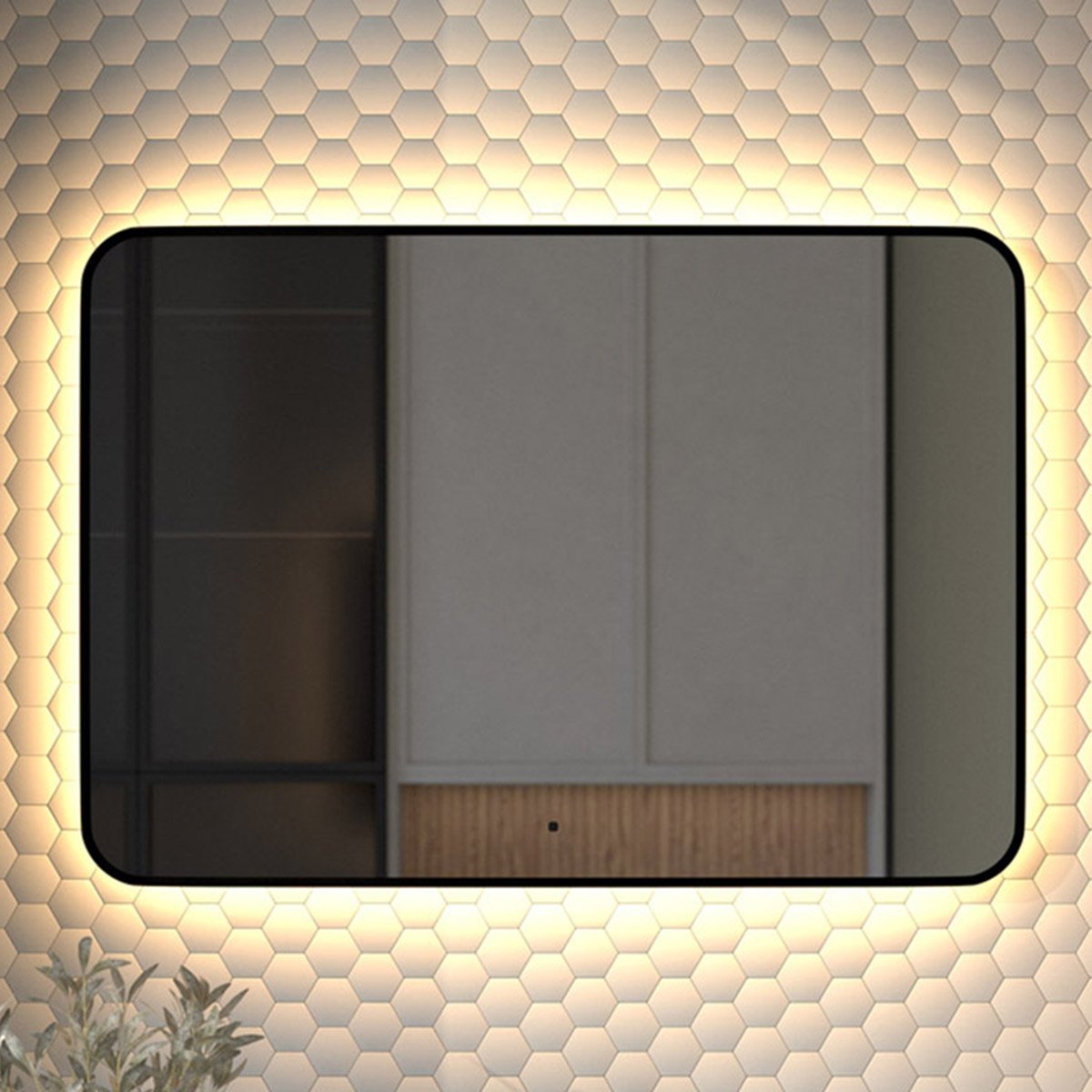

Зеркало Defesto Aura DF 2979RH 100x70, с теплой подсветкой, инфракрасный выключатель, черное