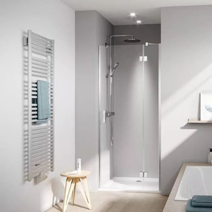 Kermi LIGA  Дверь в нишу  c непод.сегментом  LI SFR 1000x2000,  глянцевое серебро+прозрачное стекло с Kermiclean