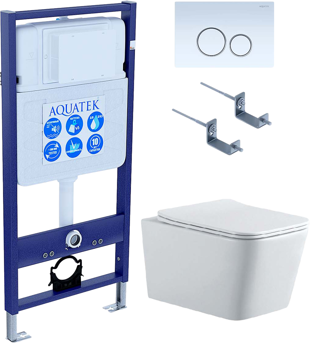 

Комплект Унитаз подвесной AQUATEK Либра New AQ0530N-00 безободковый, с микролифтом + Инсталляция Standard INS-0000012 + Комплект креплений KKI-0000002 + Кнопка KDI-0000015 белая