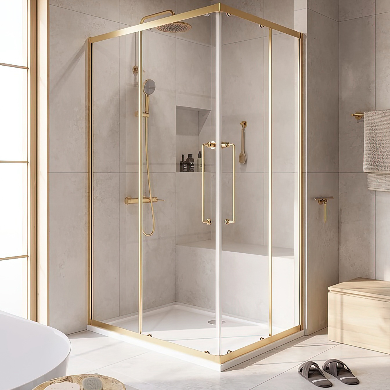 

Душевой уголок Cezares Relax RELAX-304-AH-2-120/90-C-BORO 120x90, профиль брашированное золото