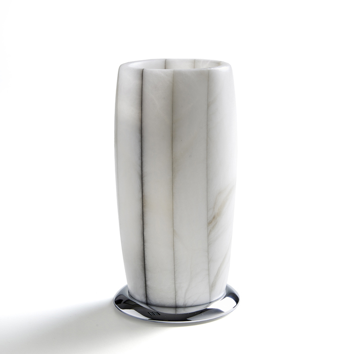 

3SC(Rigato) Стакан для зубных щеток настольный, Ø8 см - h 15 см, натуральный камень Alabastro/Polished Satin Nickel