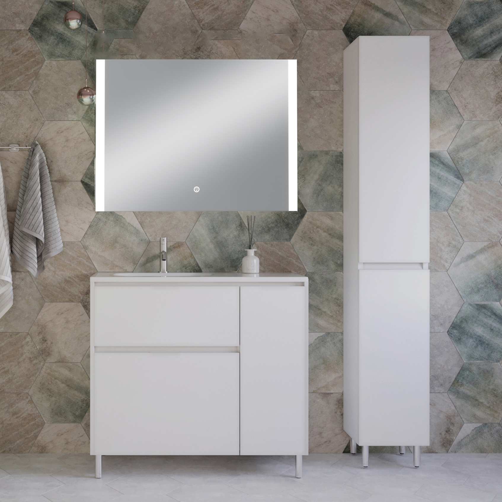 

Мебель для ванной комнаты Style Line Барселона 90 L Люкс Plus, с бельевой корзиной, зеркало STWORKI Копенгаген