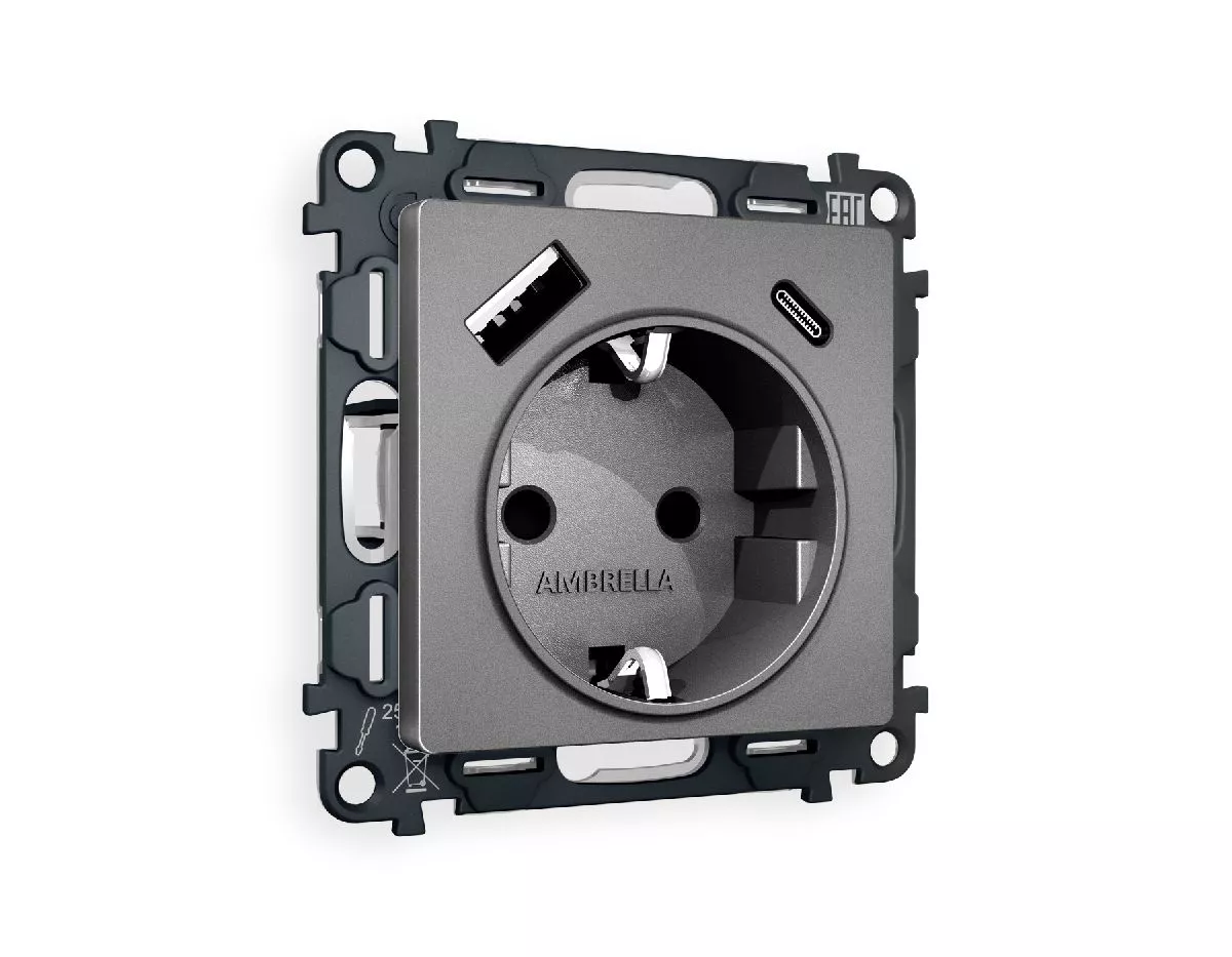 

Комплект механизма розетки 2USB A+C 20W (быстрая зарядка) с/з Ambrella Volt Alfa MA660010