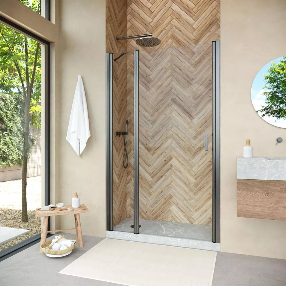 

Душевая дверь в нишу Vegas Glass EP-F-1 Novo 120 11 01 L профиль оружейная сталь, стекло прозрачное