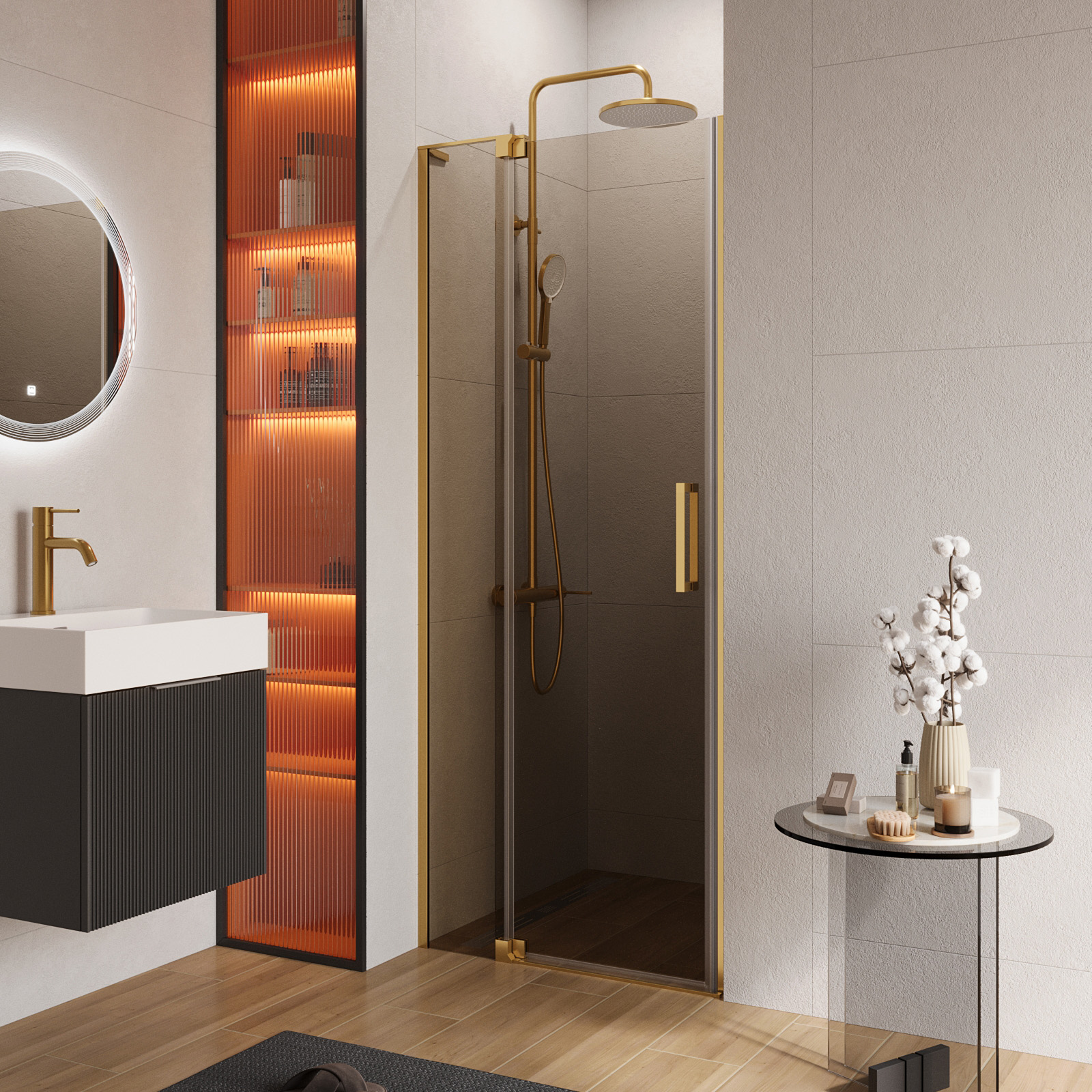 

Душевая дверь в нишу Cezares Slider SLIDER-B-1-80/90-BR-BORO 90 см, профиль брашированное золото, стекло бронза