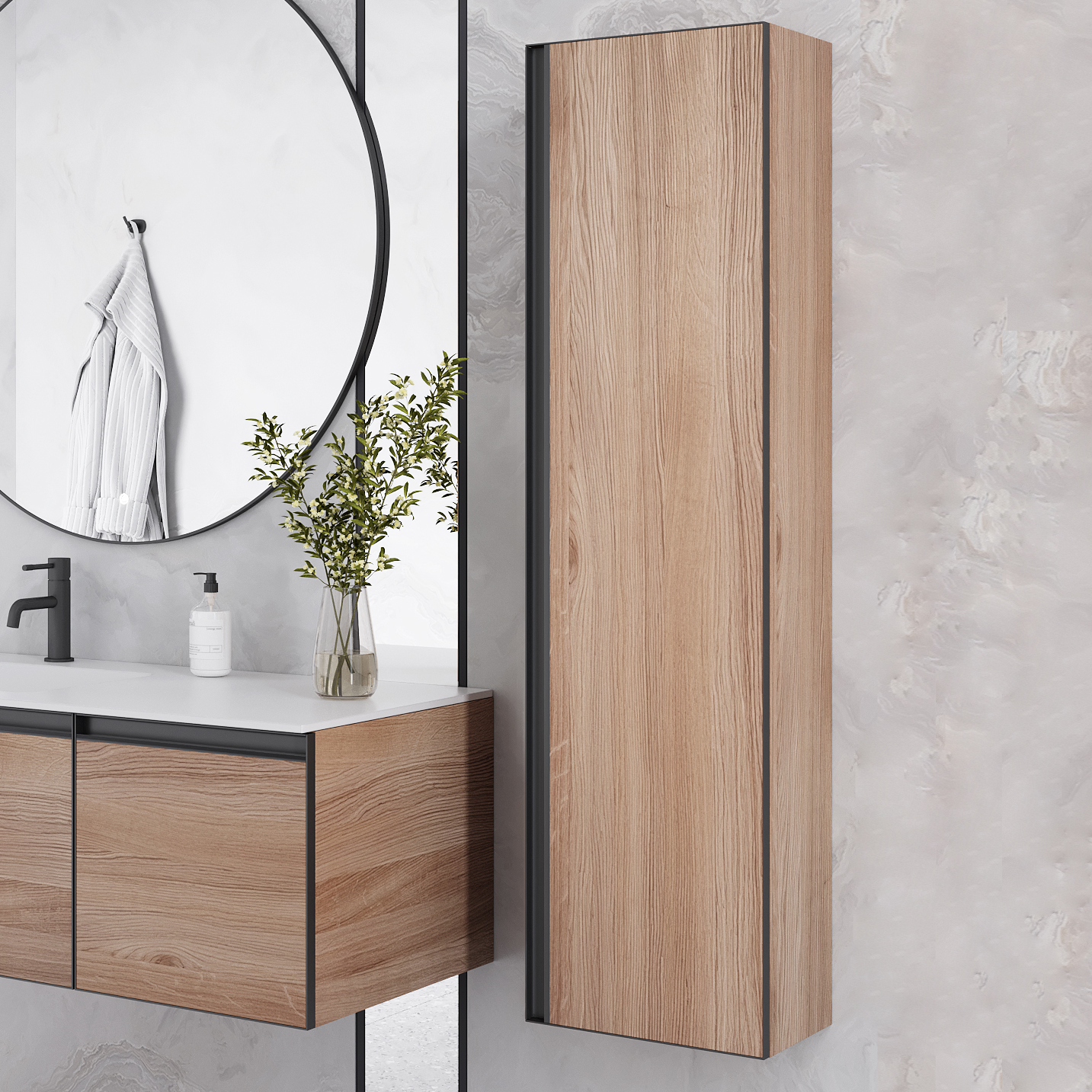 

Шкаф-пенал для ванной Armadi Art Quatro willow, профиль anthracite