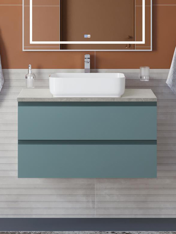 

Тумба с раковиной BelBagno Kraft 80 подвесная, матовая голубая, столешница kep-80-mgl, раковина BB1304