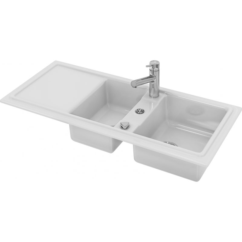 DURAVIT Cassia 80 Кухонная мойка из керамики 1160 x 510 мм двойная с отверстием под смеситель белый глянцевый 47913₽