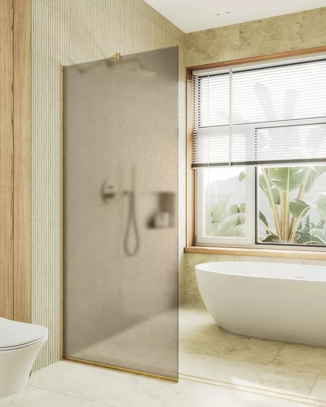 

Душевая перегородка Maybahglass MGD-697-3у 79 см, профиль золото, стекло бронза матовое