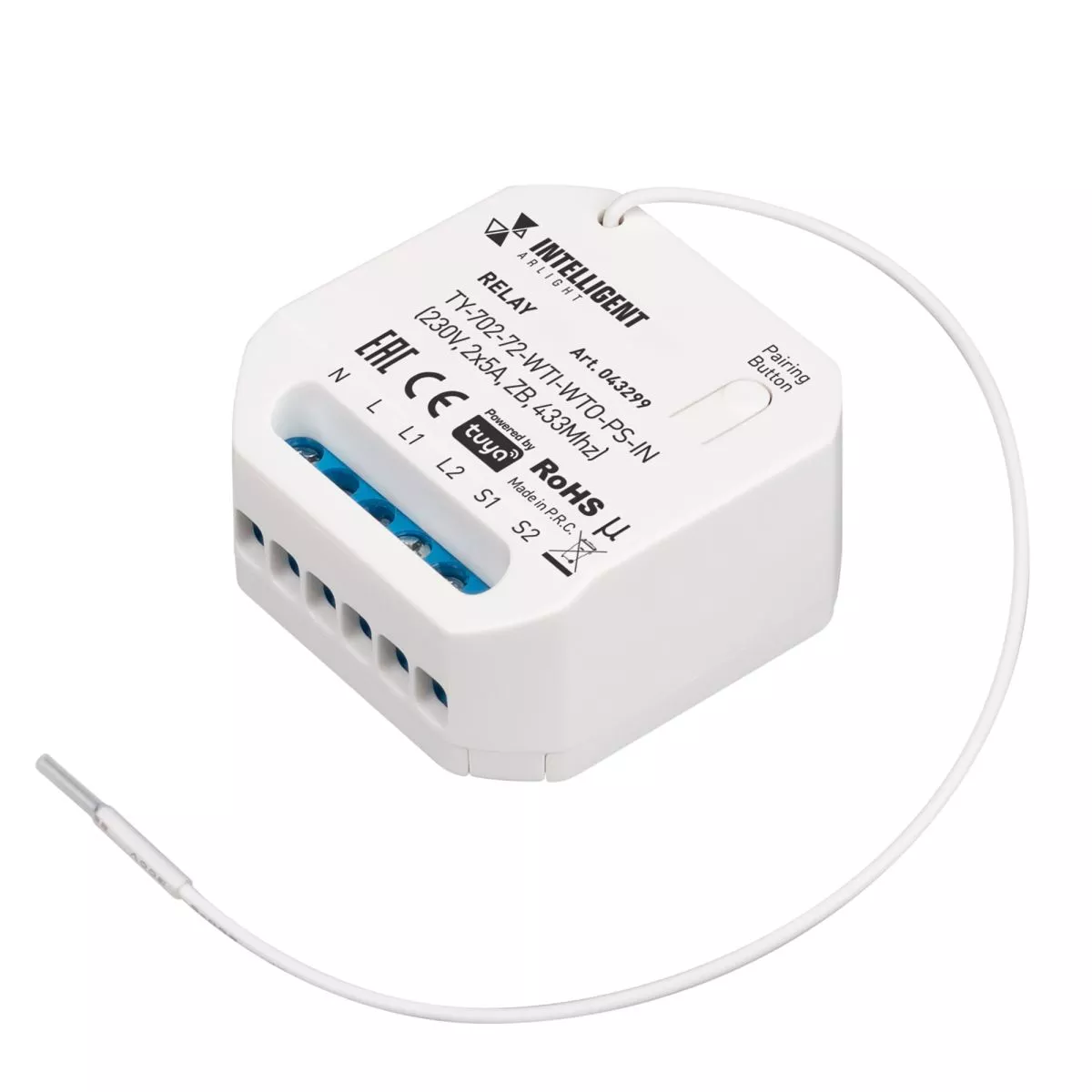 

Релейный модуль Arlight TY-702-72-WTI-WTO-PS-IN (230V, 2x5A, ZB, 433Mhz) (IARL, IP20 Пластик) 043299