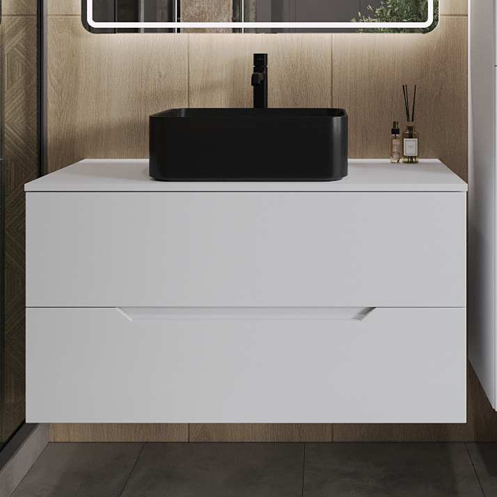 

Тумба с раковиной Orange Line 100 подвесная, 2 ящика, матовая белая с раковиной B02-460MB