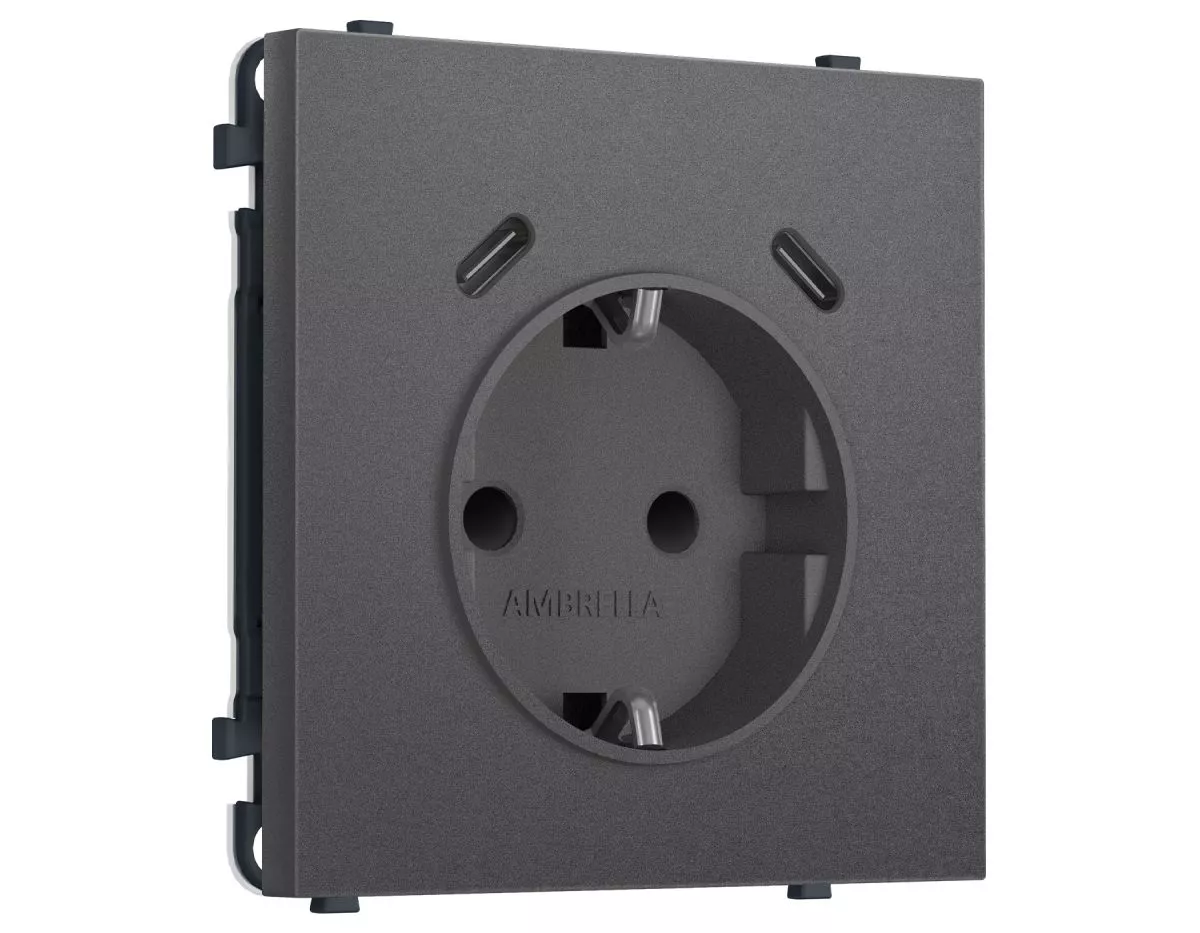 Комплект механизма электрической розетки SIGMA Антрацит серый 2USB С+C 20W Ambrella Volt MS660510 (SP6605, PR165)