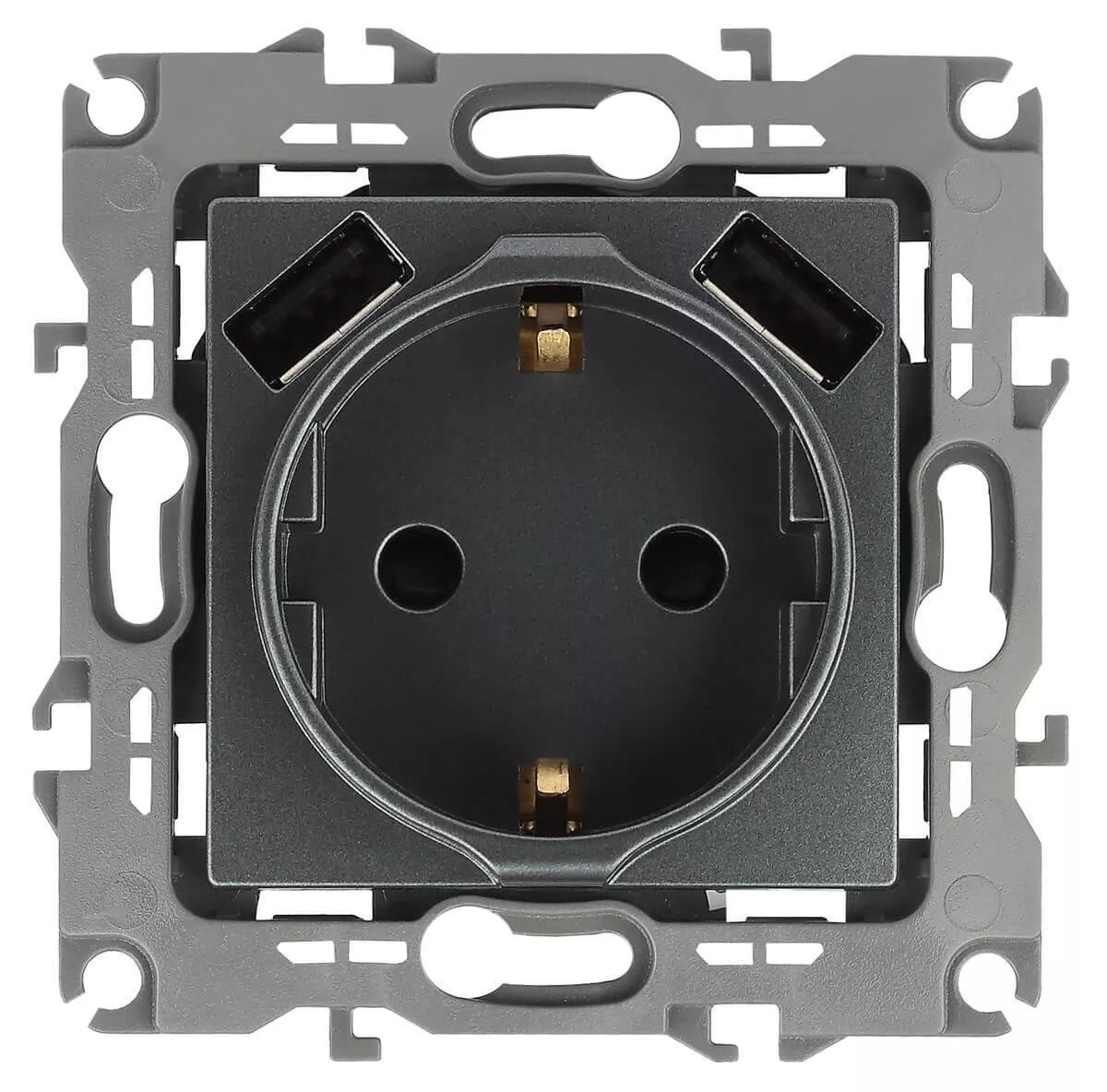 

Розетка ЭРА Intro Solo Schuko P+E 16A 250V со шторками 2хUSB графит 12-4109-12 Б0047846
