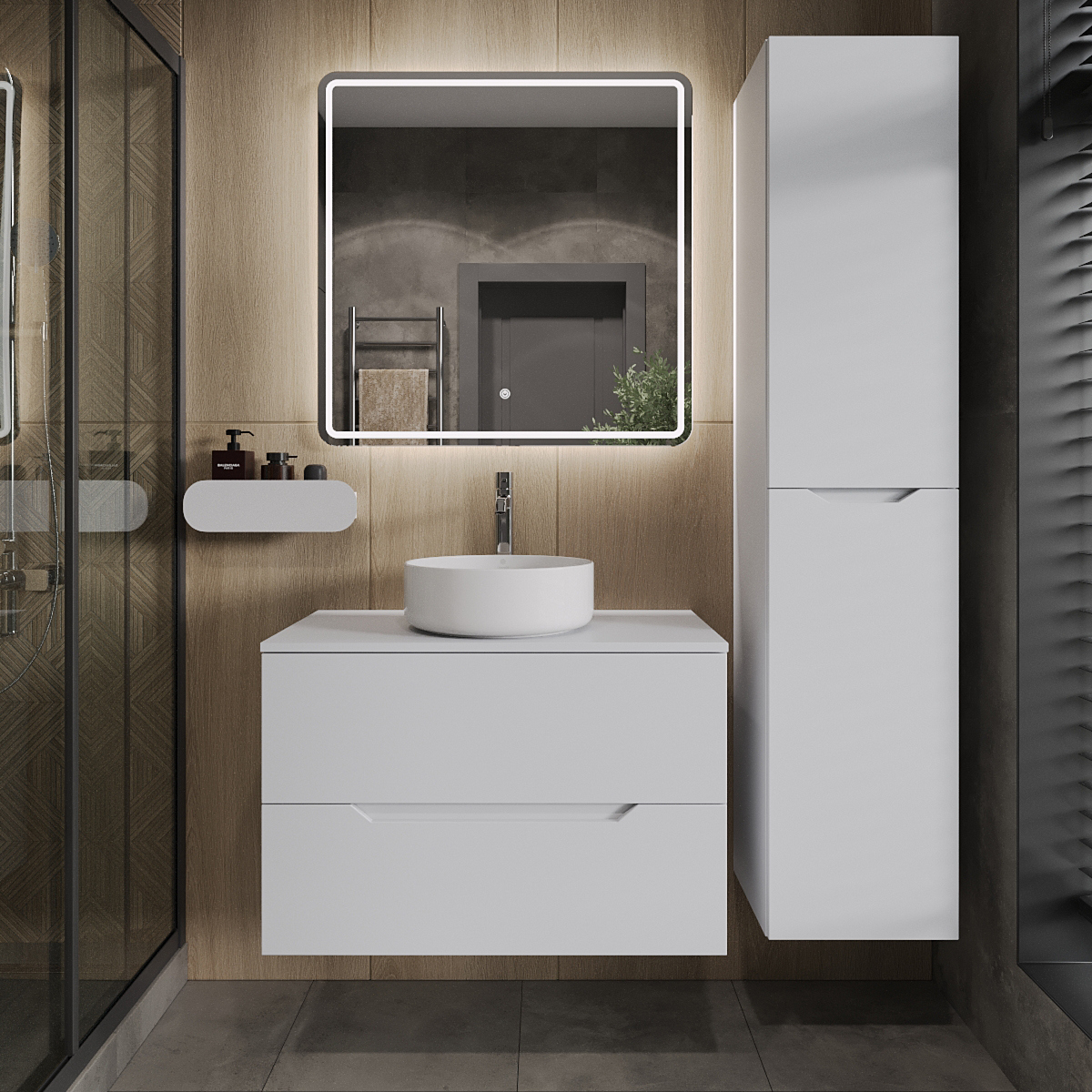 Мебель для ванной комнаты Orange Line 80 подвесная 2 ящика матовая белая с раковиной B09-360W 48890₽