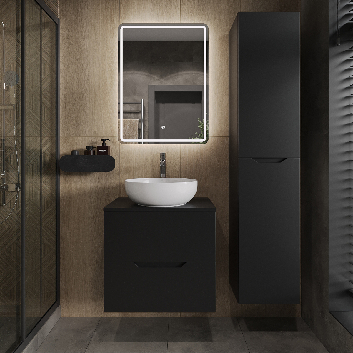 

Мебель для ванной комнаты Orange Line 60 подвесная, 2 ящика, матовая черная с раковиной B07-420W