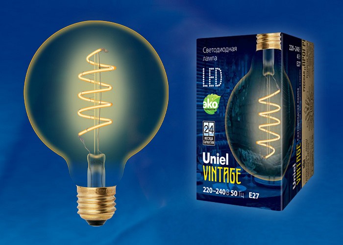 Лампа светодиодная филаментная Uniel E27 4W 2250K прозрачная LED-G95-4W/GOLDEN/E27/CW GLV21GO UL-00001818