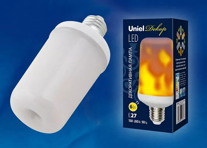 Лампа светодиодная декоративная Uniel E27 6W матовая LED-L60-6W/FLAME/E27/FR PLD01WH UL-00003360 - фото 1