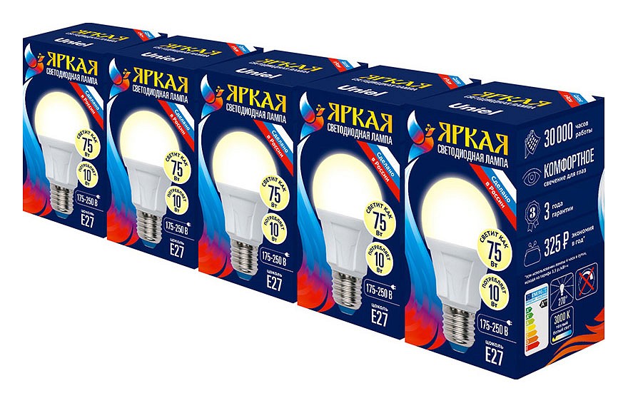 Купить Набор светодиодных ламп Uniel E27 10W 3000K матовая LED-A60 10W/WW/E27/FR PLP01WH UL-00008087