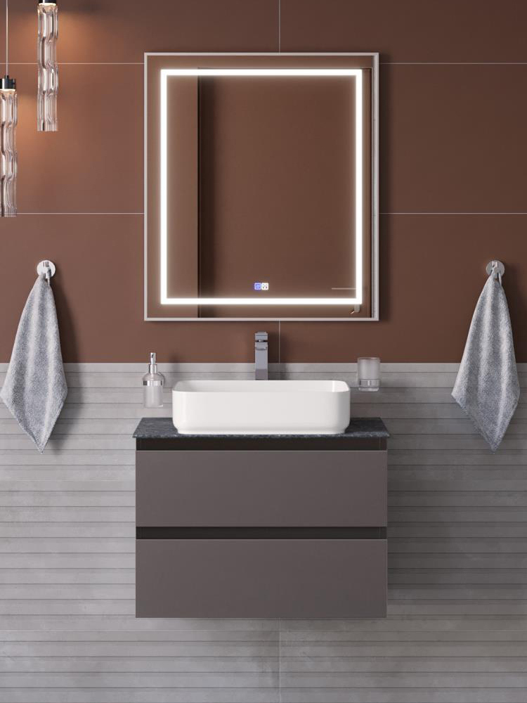 

Мебель для ванной комнаты BelBagno Kraft 60 подвесная, матовая темно-серая, столешница kep-60-grn, раковина BB1304