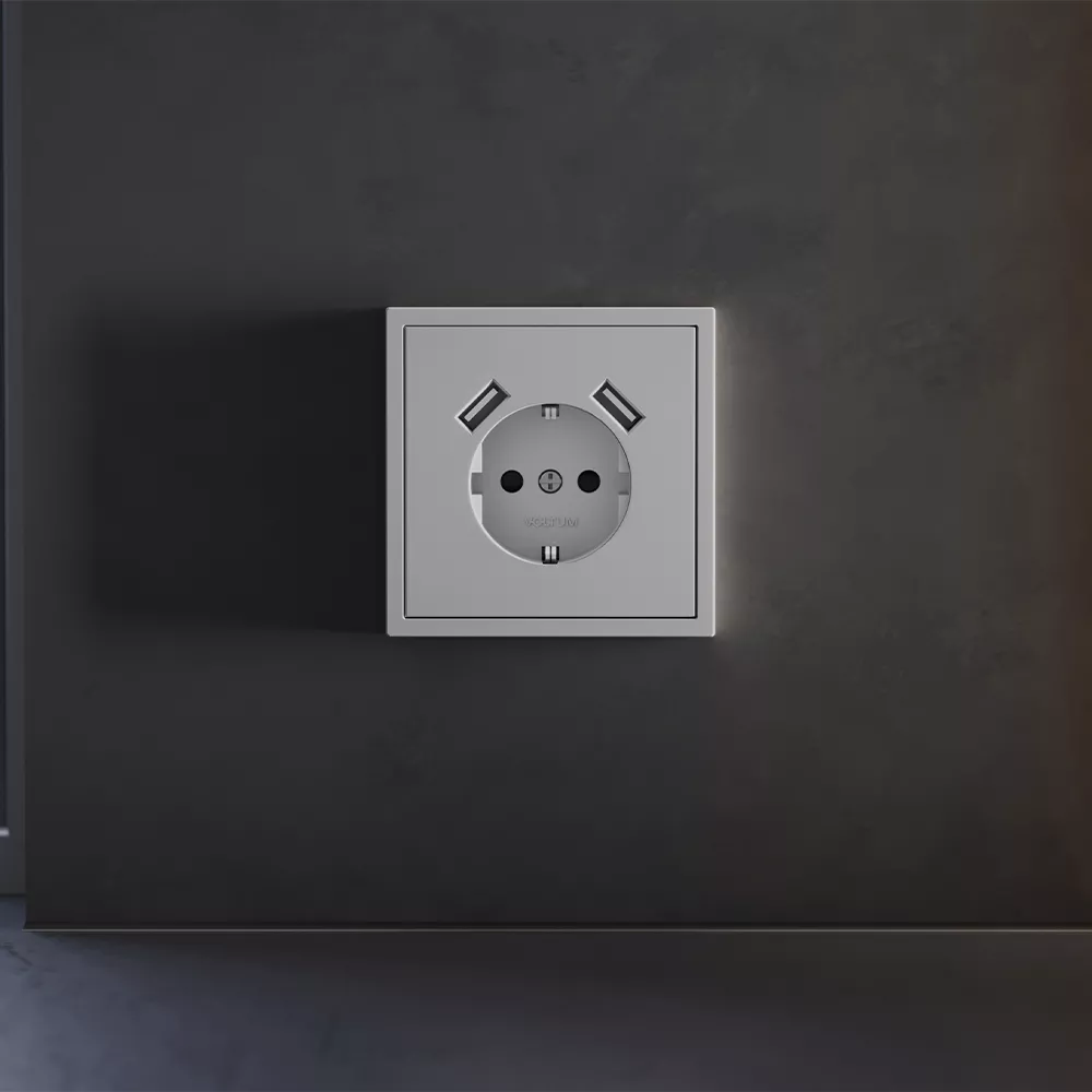 

Накладка для розетки с заземлением и защитными шторками, с USB A+A Voltum S70 (серый) VLS000916