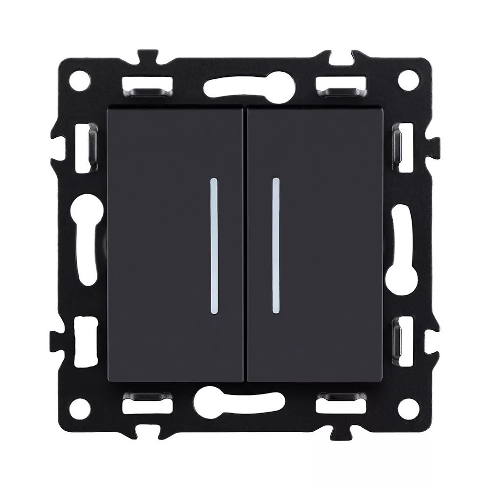 Выключатель 2-клавишный 10А/250В с LED подсветкой, черный Kollinger Asthetik AS-010BK