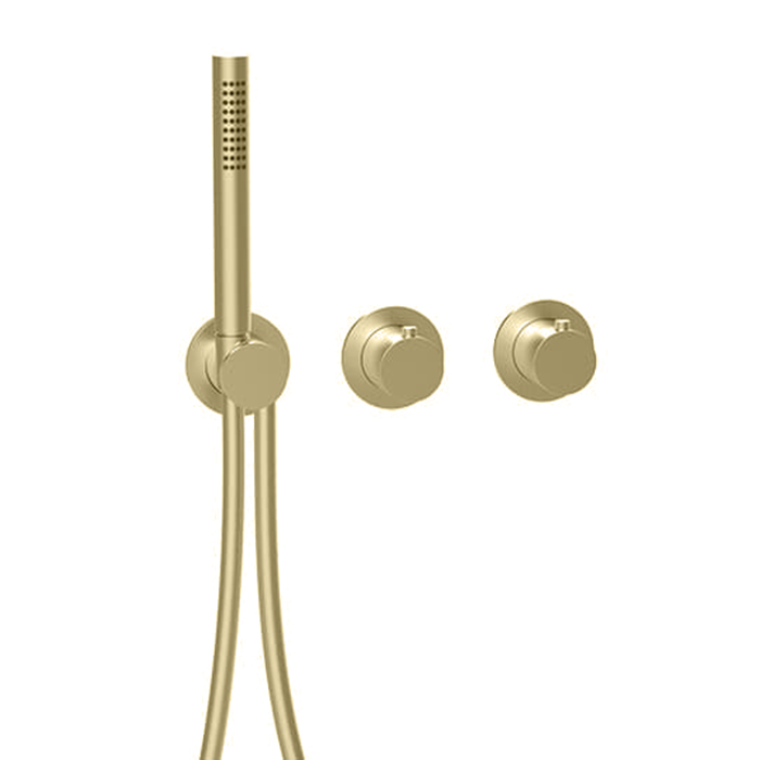 

ALMAR (Modular) Внешняя часть термостата на 2-3 потребителя, с ручным душем, круглые отражатели, латунь PVD, цвет Hight Brass (HB)