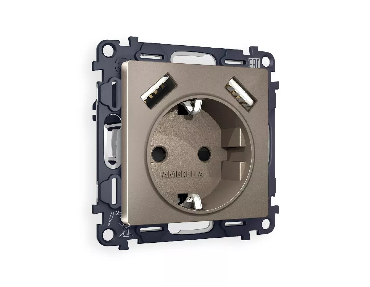 

Комплект механизма розетки 2USB A+A 18W (быстрая зарядка) с/з Ambrella Volt Alfa MA639010