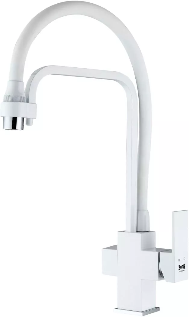 Смесители для кухни Смеситель для кухни Zorg Sanitary ZR 341-8 YF White с гибким изливом  и подключением фильтра белый