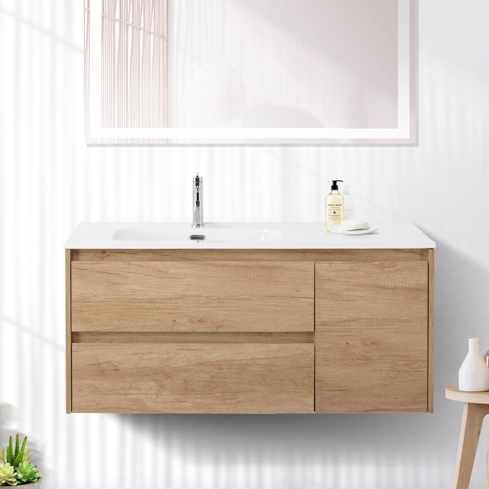 

Тумба с раковиной BelBagno Kraft 100 L, 2 ящика, дверца, rovere nebrasca nature