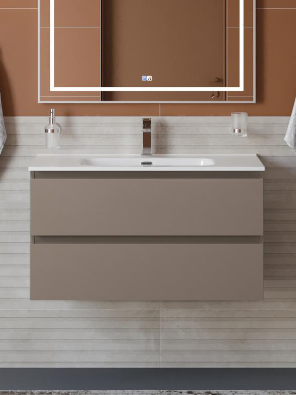 

Тумба с раковиной BelBagno Kraft 90 подвесная, матовая бежевая, раковина bb900etl