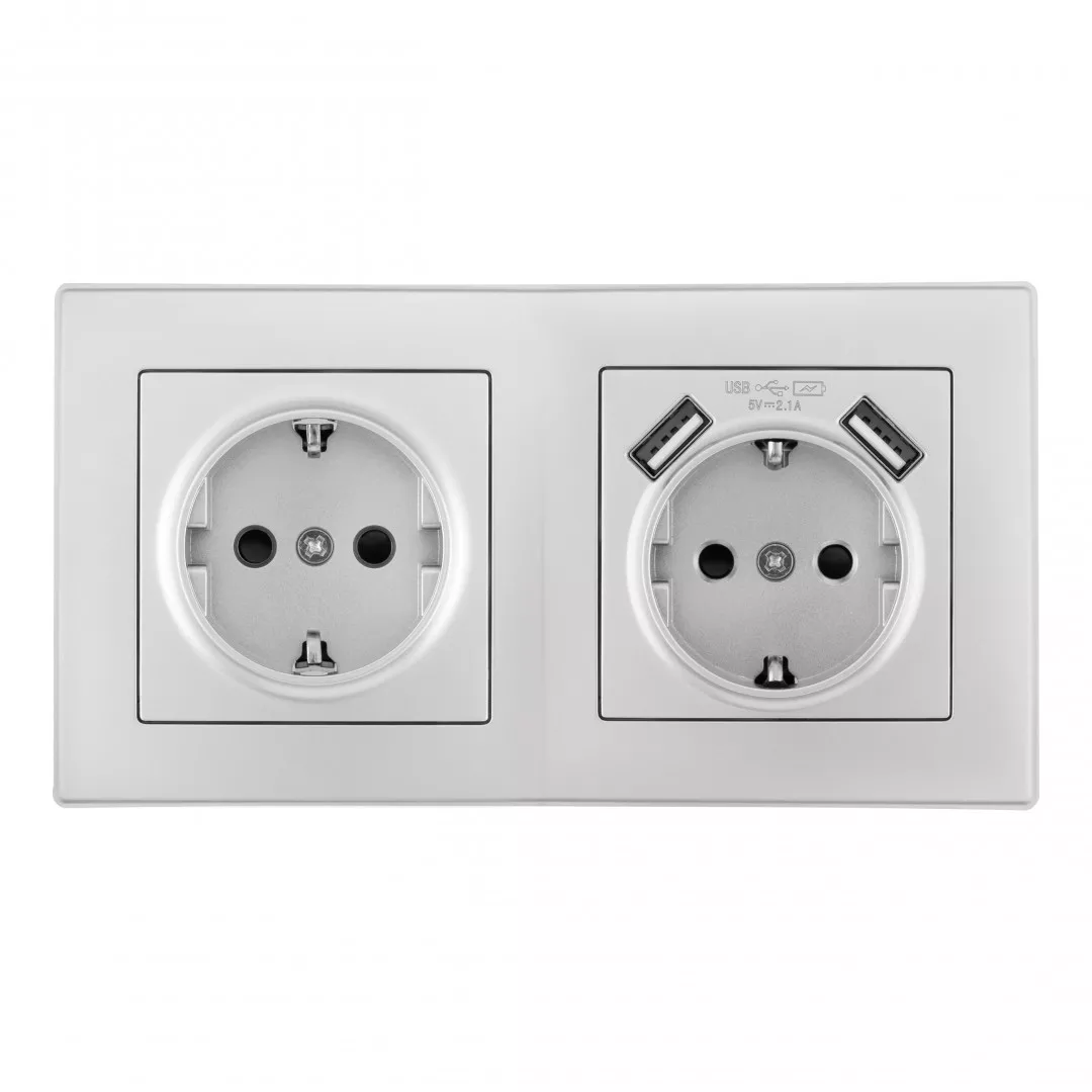 

Розетка двойная (двухпостовая) c USB Arte Milano SET06-2-47-1-40-1 silver