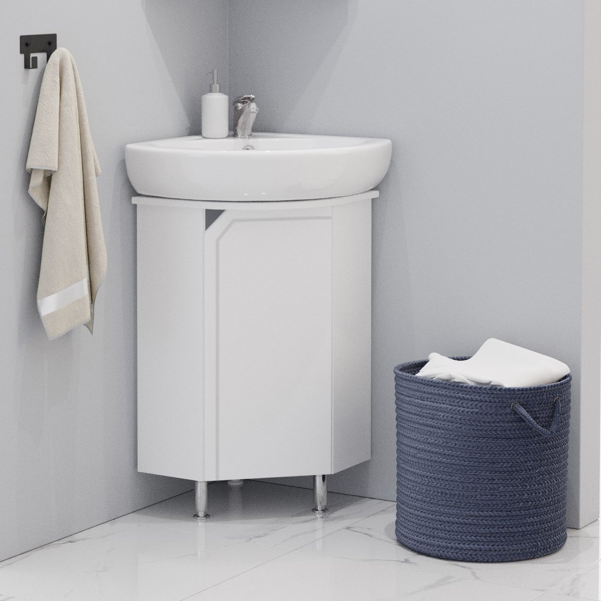 

Тумба под раковину без столешницы Corozo Сириус 40 угловая, белая