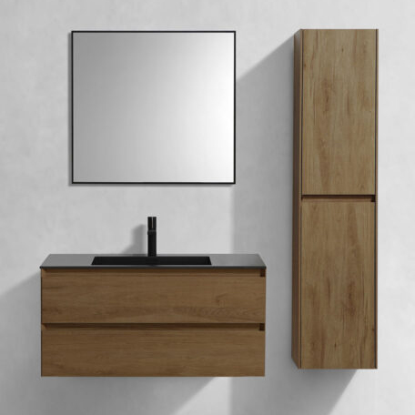 

Мебель для ванной комнаты Vincea Luka 100, 2 ящика, дуб табак, с черной раковиной