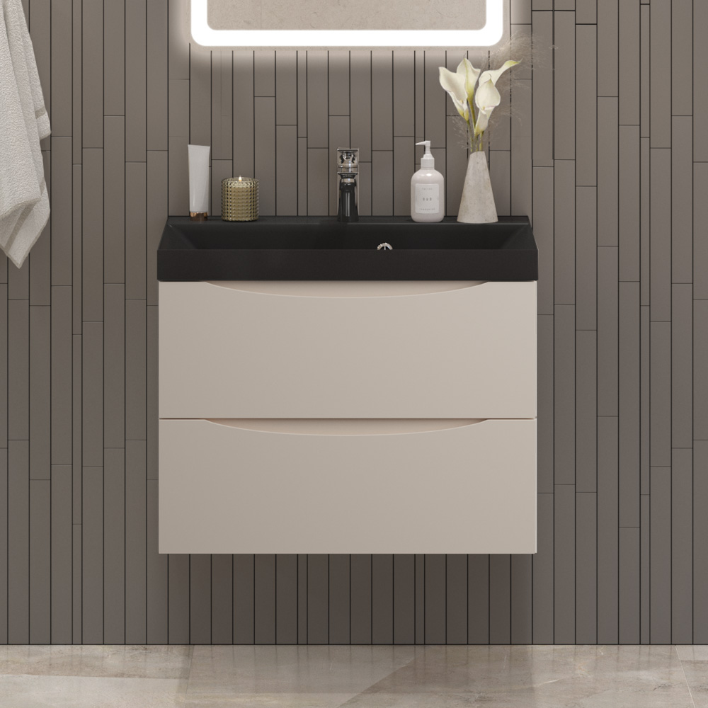 

Тумба с раковиной BelBagno Marino 70 подвесная, crema opaco, черная раковина