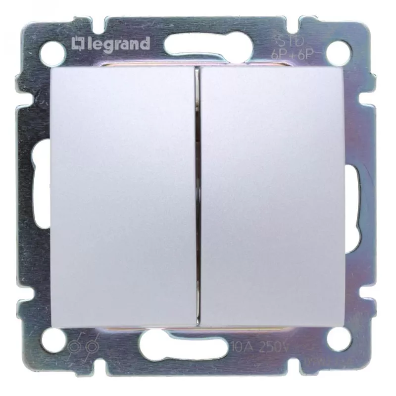 

Переключатель кнопочный двухклавишный Legrand Valena алюминий 770218