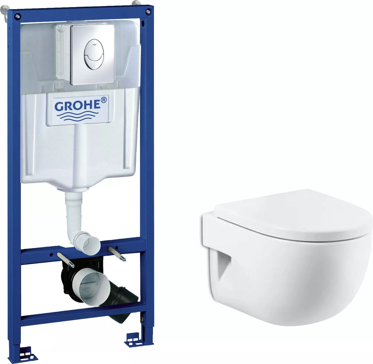 

Комплект Система инсталляции для унитазов Grohe Rapid SL 38721001 3 в 1 с кнопкой смыва + Чаша для унитаза подвесного Roca Meridian 346248000, Синий;белый