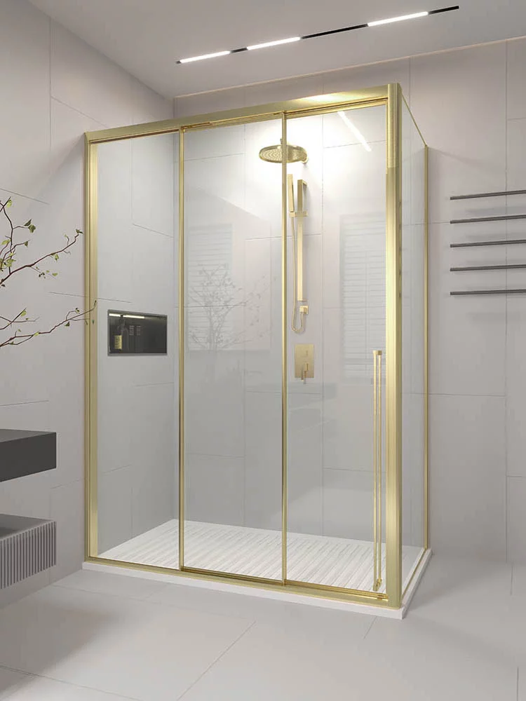 Душевой уголок Veconi Premium Prato 300 SP G-l 160х100, профиль брашированное золото, стекло прозрачное