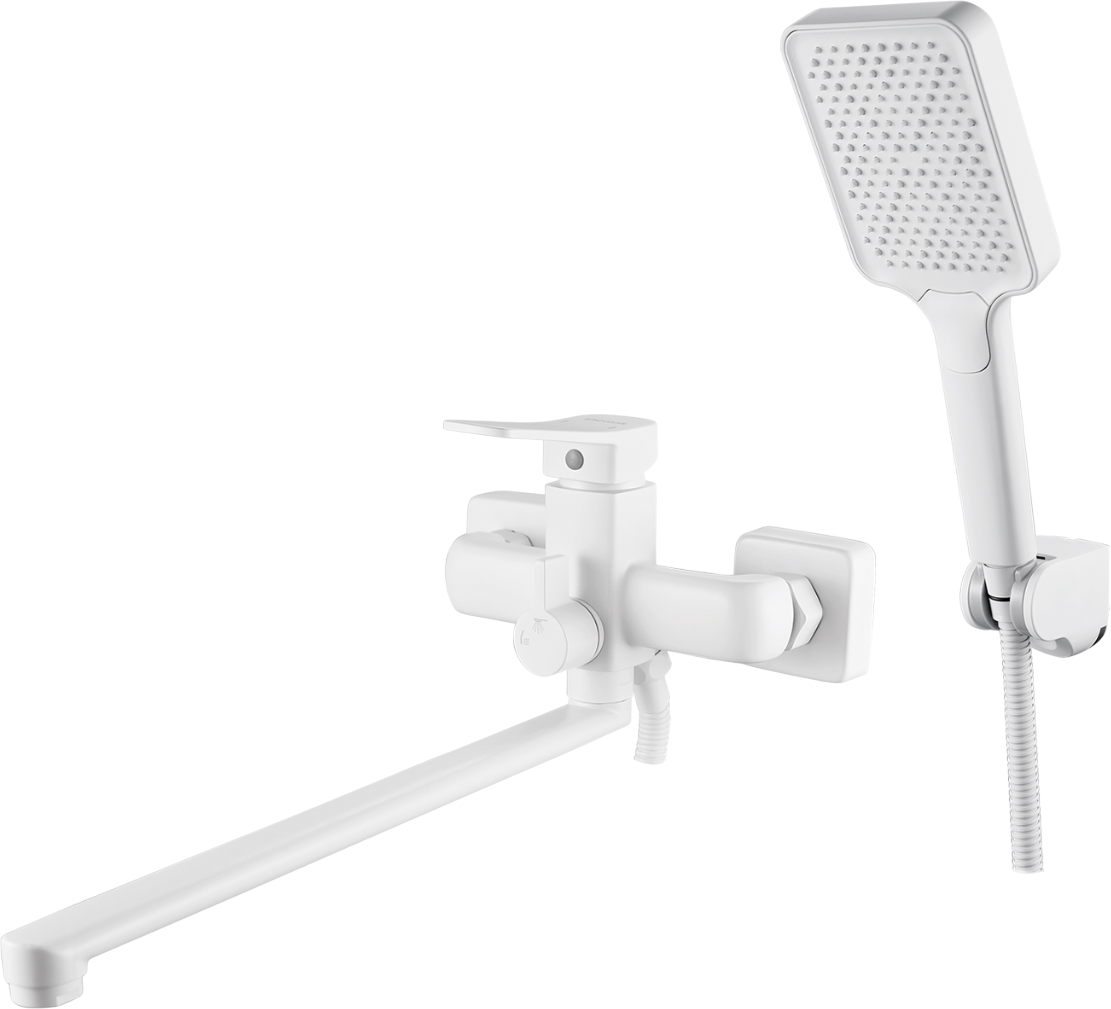Смеситель с длинным изливом для ванны Shevanik S9922C белый 8804₽