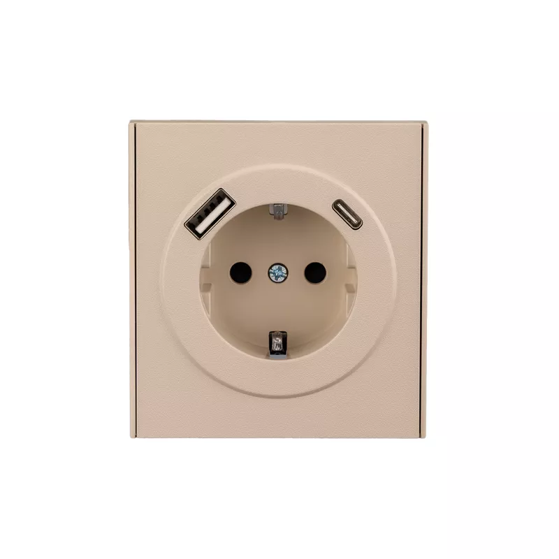 Розетка STRONG 1-ая с/з с/у з/ш 16А с USB A+C быстрой зарядки 5В/3А шелк KRANZ KR-78-0704-8