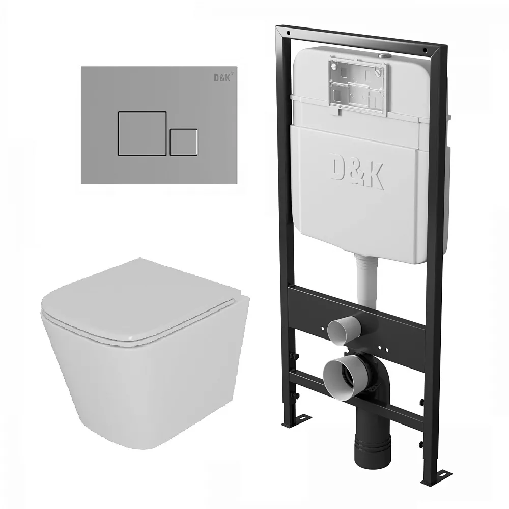 Комплект унитаза с инсталляцией D K Berlin с сиденьем микролифт и клавишей смыва хром 36410₽