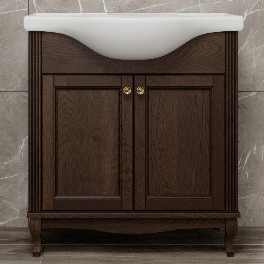 

Тумба под раковину ValenHouse Эллина 80 темное дерево ручки золото