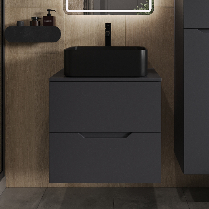 

Тумба с раковиной Orange Line 60 подвесная, 2 ящика, матовый графит с раковиной B02-460MB