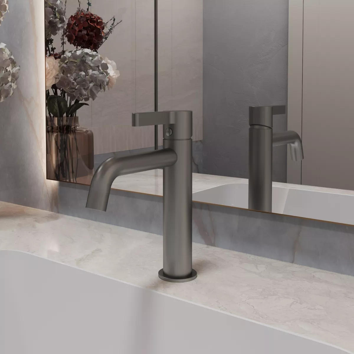 

Смеситель для раковины Vincea Villa VBF-1VL1GM однорычажный, вороненая сталь